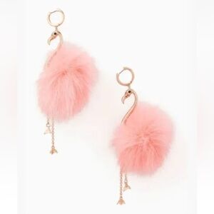 By the Pool Flamingo Statement Dangle Earrings Faux Fur Pink Gold